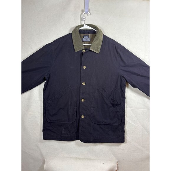 Lands End Mens Regular Fit Cotton Jacket L 42-44 Navy & Olive Color With Plaid L - Picture 1 of 13